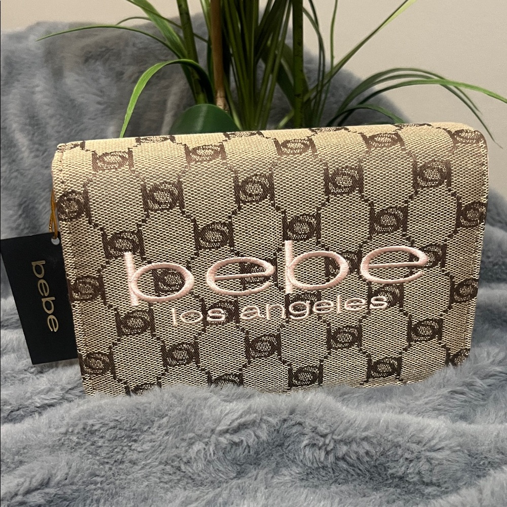bebe Beige and Brown Logo Crossbody Bag